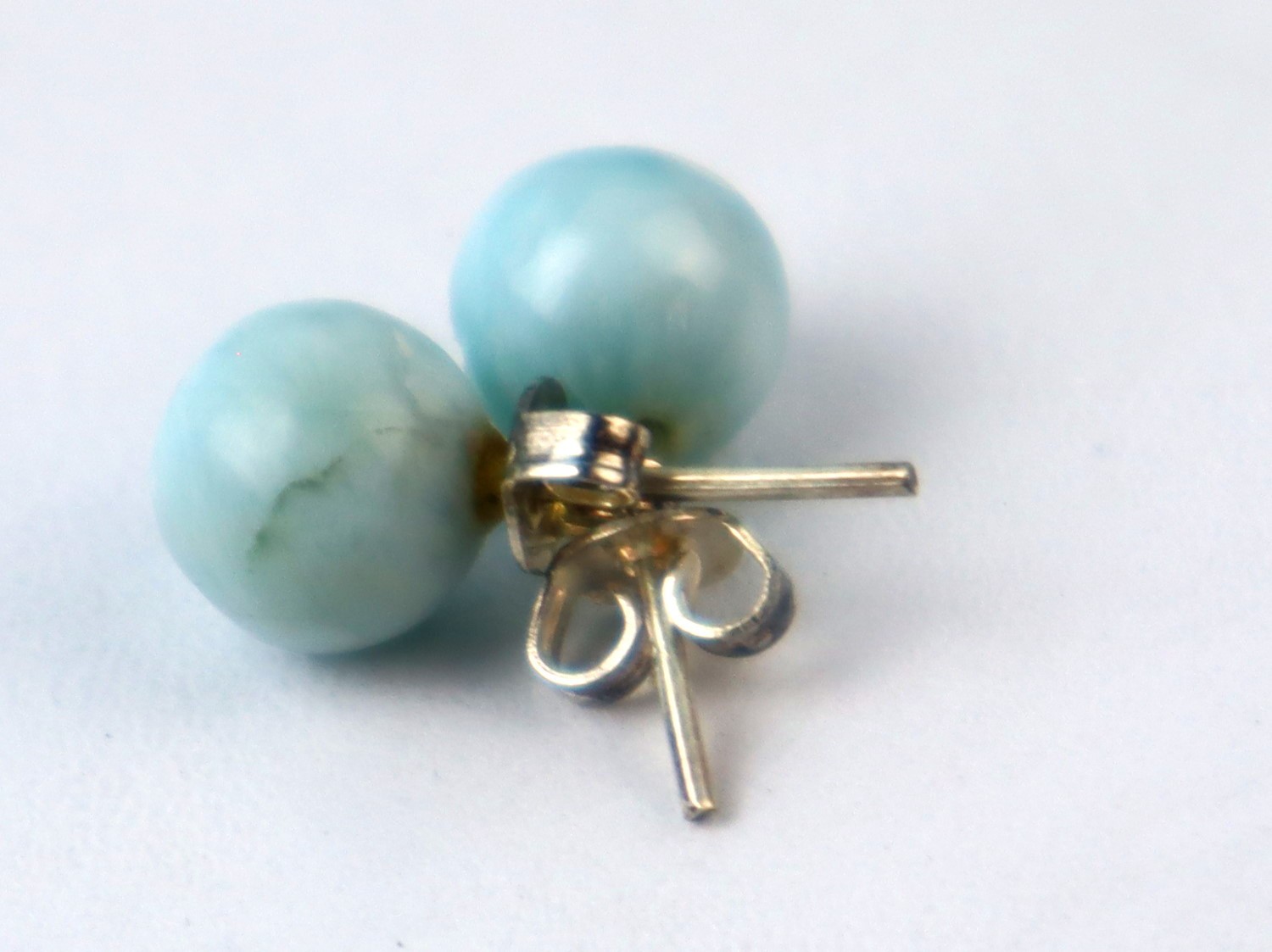 Genuine Dominican Blue Larimar Unique 925 Sterling Silver Earrings 0.4 Inch 1.9g