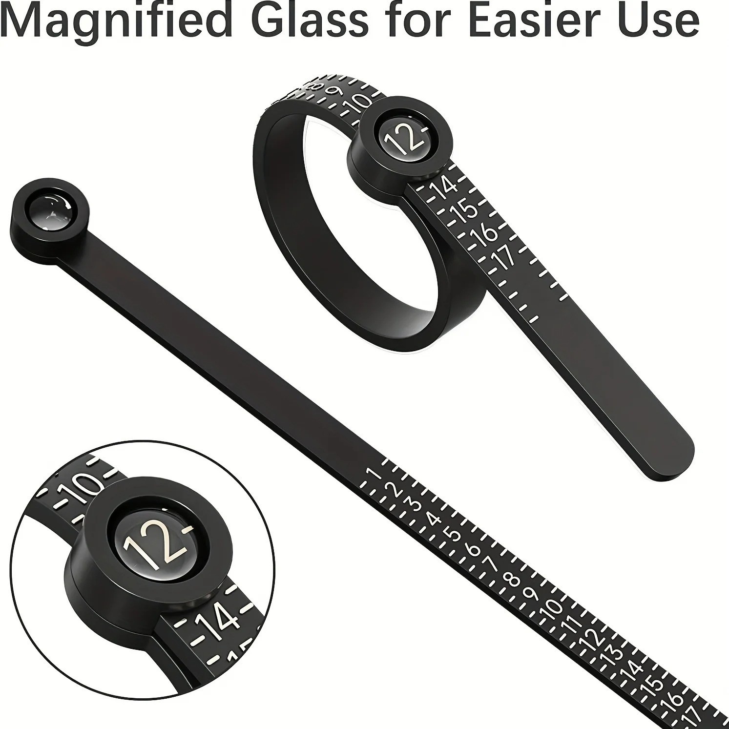 Ring Sizer with Magnifier – US/UK/EU/HK Jewelry Measuring Ruler for Finger