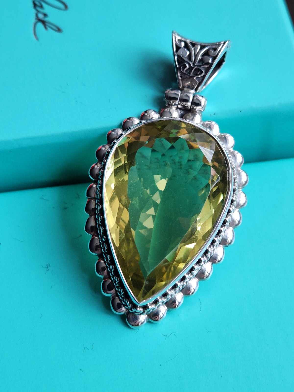 LARGE LEMON QUARTZ STERLING SILVER PENDANT, 28.5 GRAMS