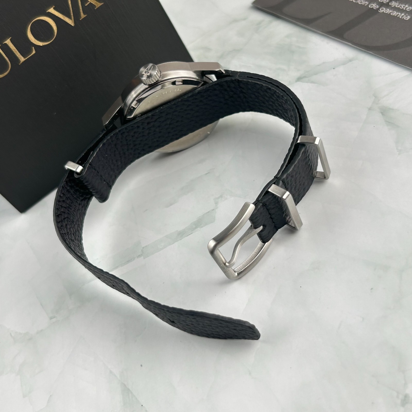 Bulova 96A246 Men’s Hack Watch Ivory Dial Black Leather Strap Automatic New 38MM