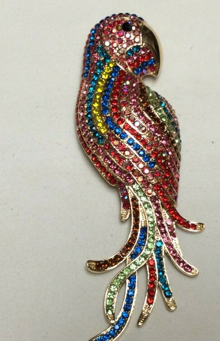 Vintage Parrot brooch, very pretty colorful stones, unknown maker – J910