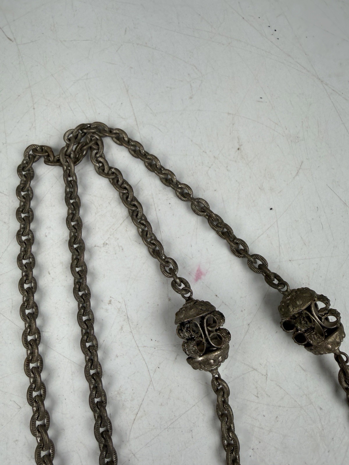Antique Southeast Asian Peranakan Filigree Station Necklace – Mixed Metal 24″