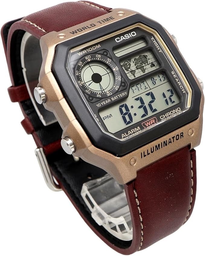 Casio AE-1200WHL-5AV Casio Royale Leather World Time 10-Year Battery New