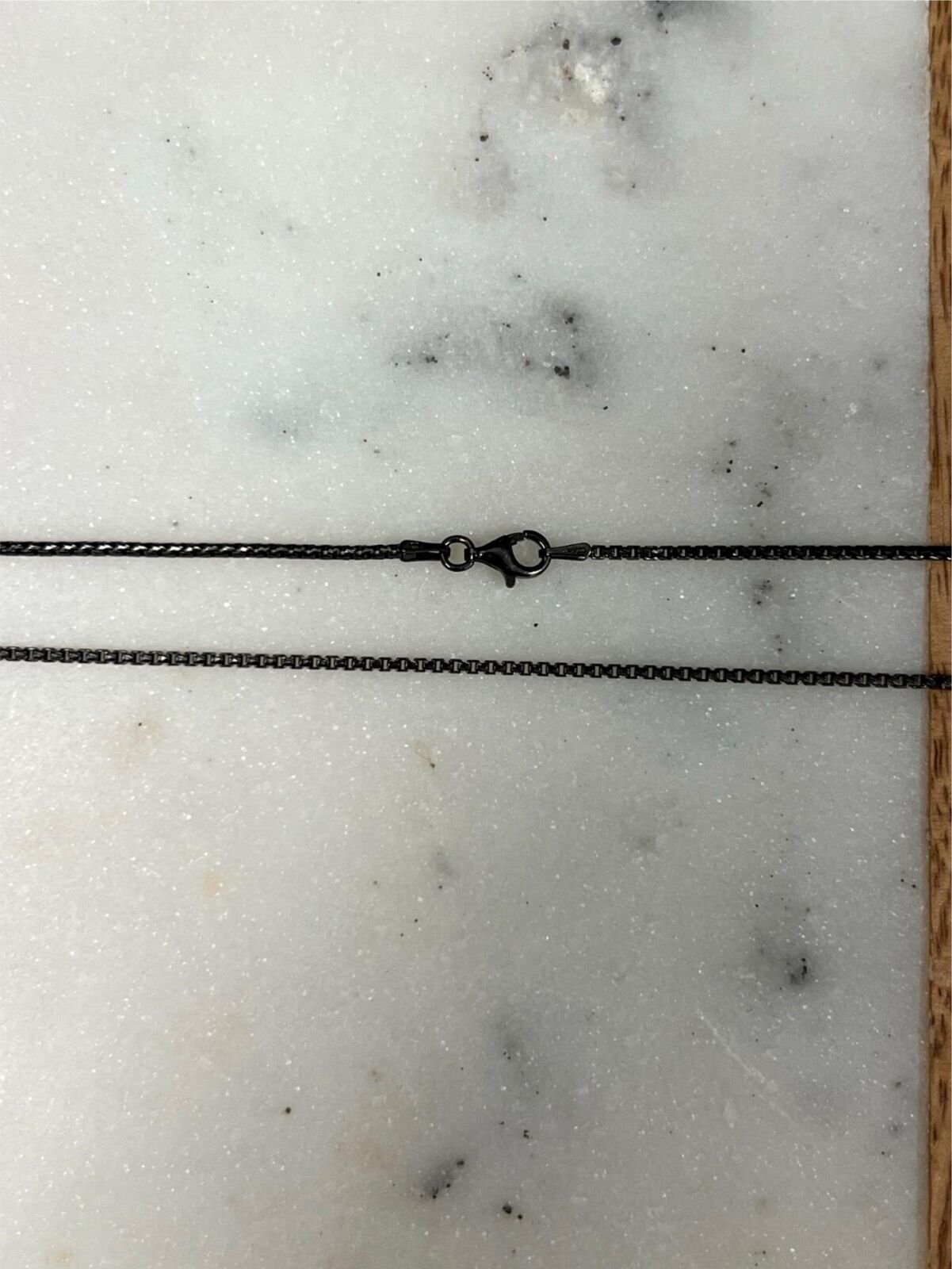 925 Sterling Silver Black Rhodium Round Box Riga Chain 1.50mm Necklace, Italy