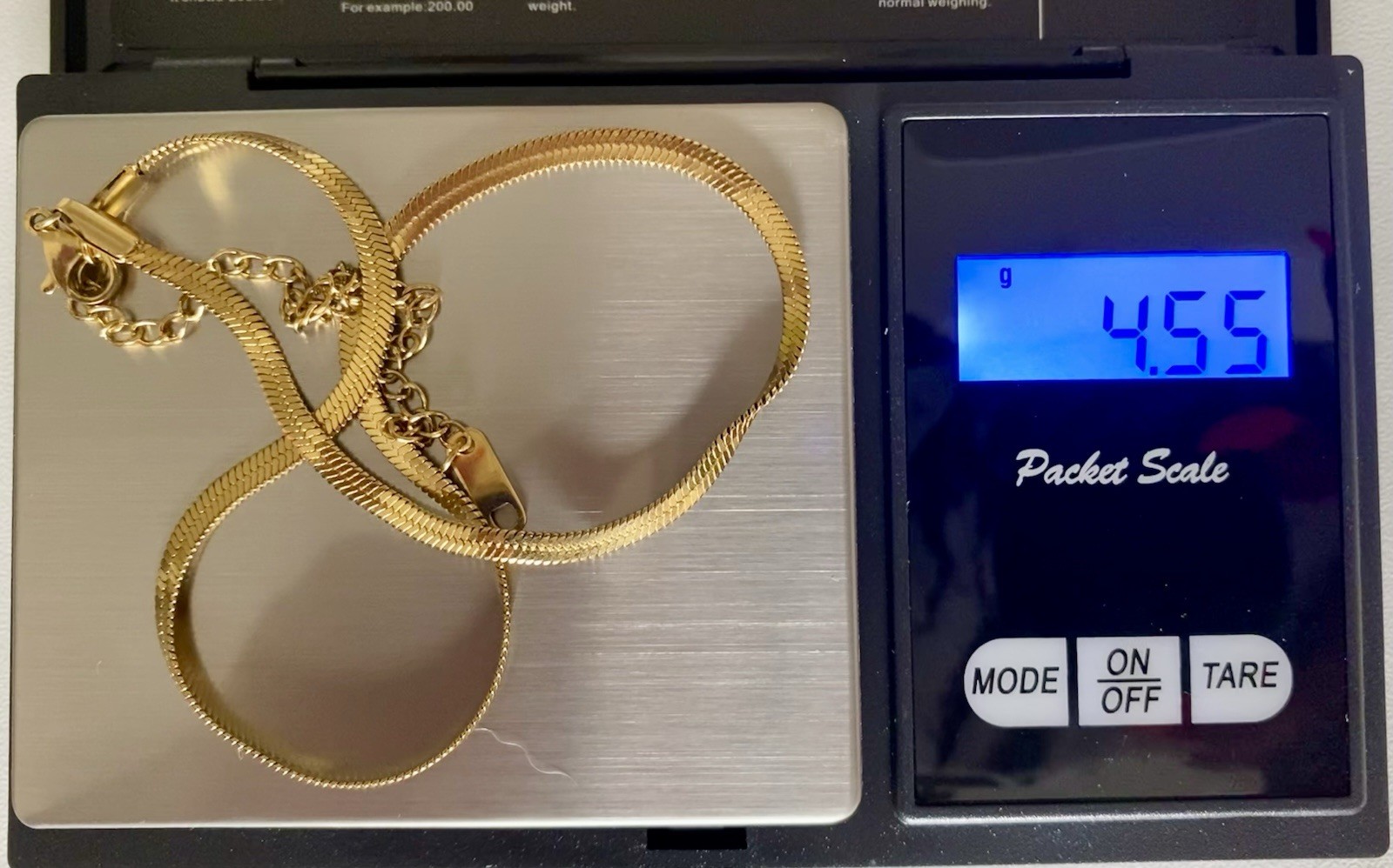 18K Solid Gold Herringbone Chain Necklace 10” 4mm Lobster Clasp