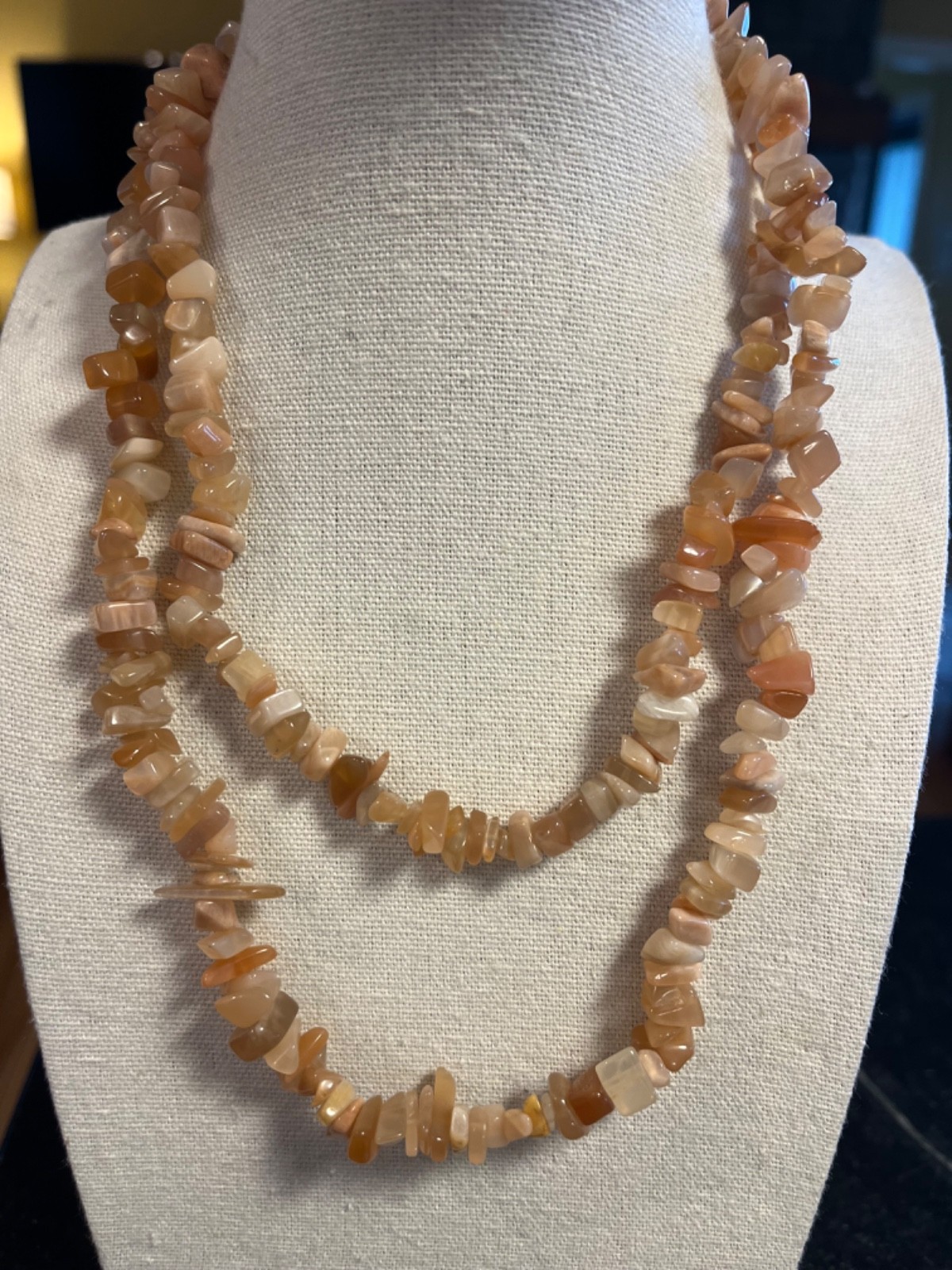 Heavy 36″ Peach Moonstone Nugget Bead Necklace. Great Color Variation. No Clasp