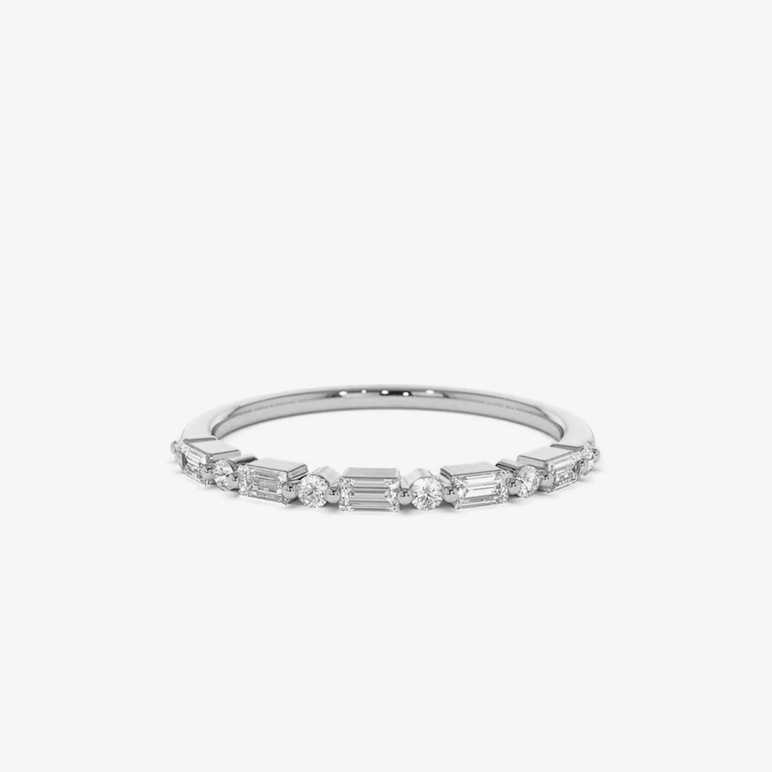 0.44 Ct Round & Baguette Cut Moissanite Wedding Band Ring 14k White Gold