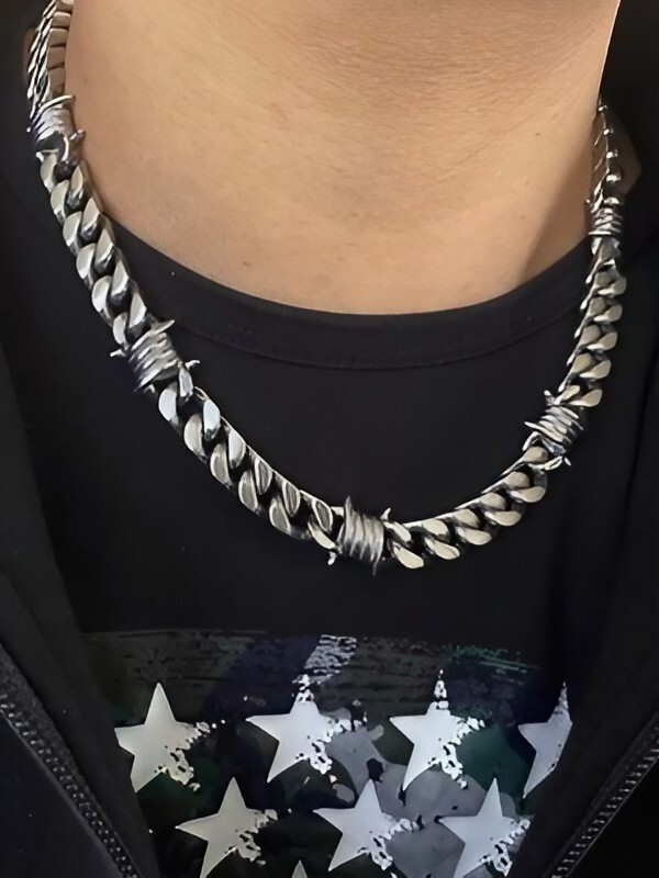 Barbed Wire Necklace, Cuban Chain, 316L Stainless Steel, Punk Jewelry