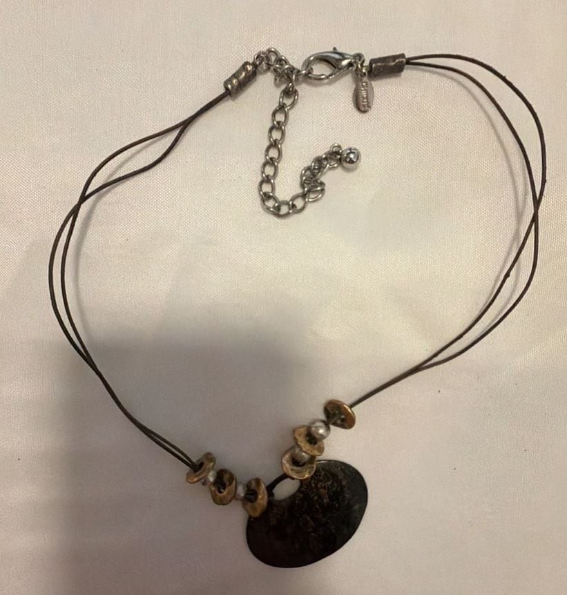 Chico’s Bohemian Cord Pendant Necklace with Metal Discs