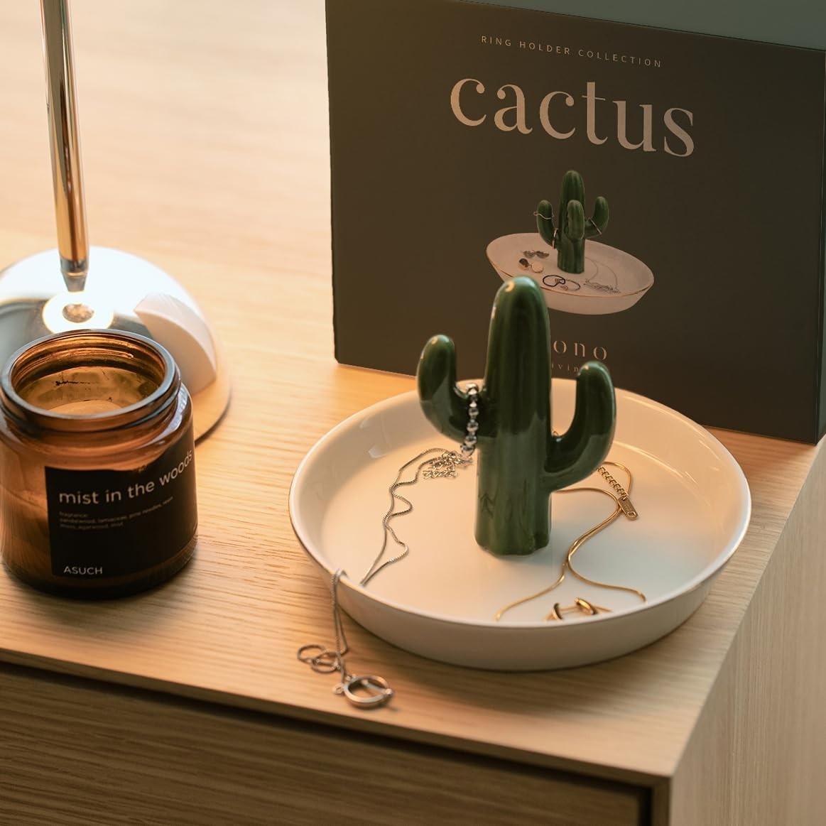 Ceramic Cactus Jewelry Holder & Ring Dish – Succulent Decor for Vanity & Sink, C