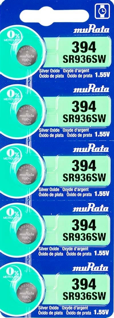 Five Strip Murata 394 Battery SR936SW 1.55V Silver Oxide Button Cell Batteries