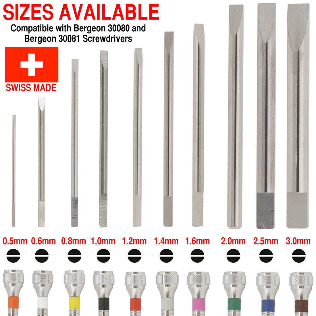 Bergeon Screwdriver Replacement Spare Blades for 30080 30081 (0.50 – 3.00 mm)