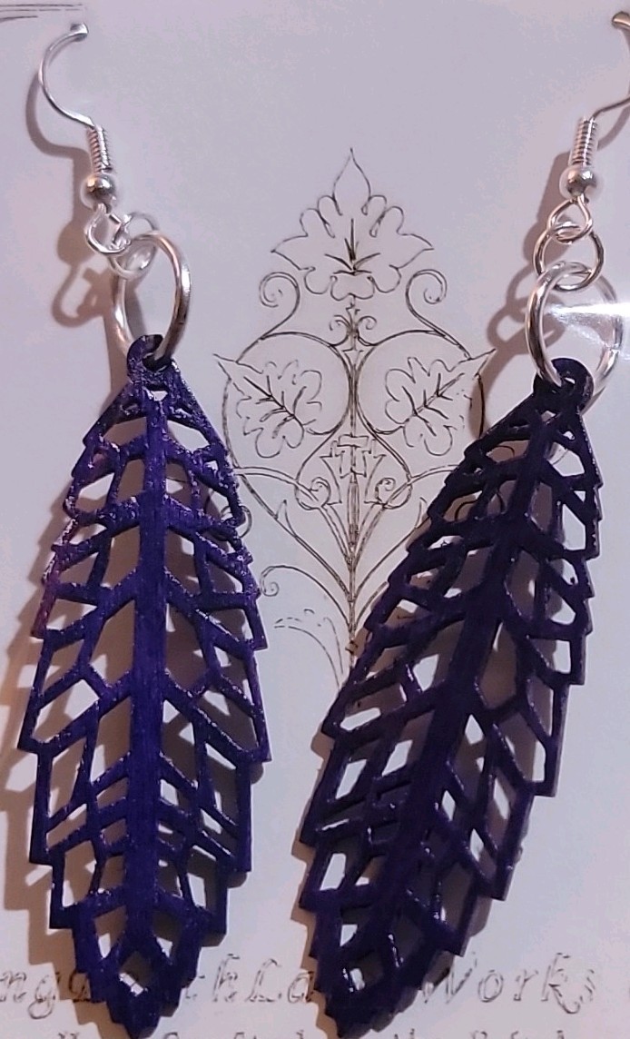 Purple Metal Leaf Nature Handcrafted Dangle/Drop Hook Earrings, No Stone