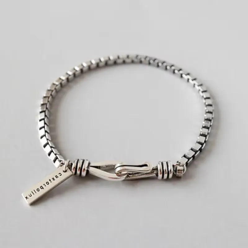 Women s 925 Sterling Silver Beads Handmade Retro Geometric Bracelet Gift