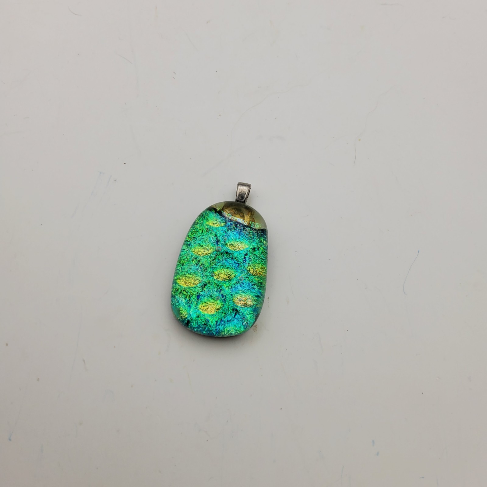 Multicolor Blue Green Gold Dichroic Art Glass Jewelry Pendant