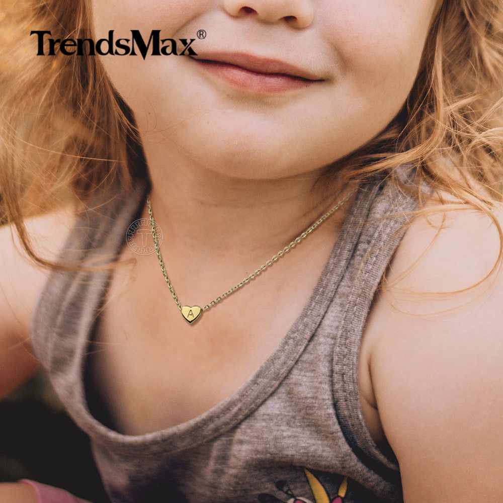 Dainty Gold Plated Heart Initial Letter Pendant Necklace for Girls Kids Jewelry