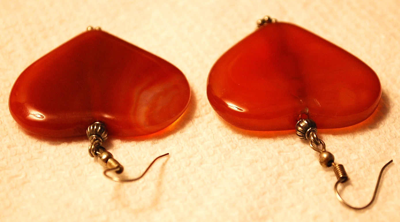 LARGE 2.25″ Hand Carved POLISHED HEARTS Drop Dangle Earrings CARNELIAN GEMSTONE