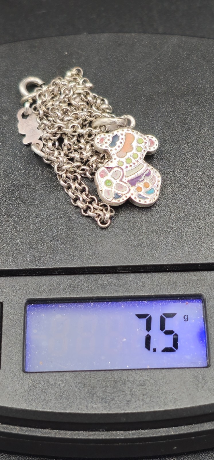 TOUS 925 Sterling Silver Enamel Teddy Bear Pendant Necklace Multicolor Spain