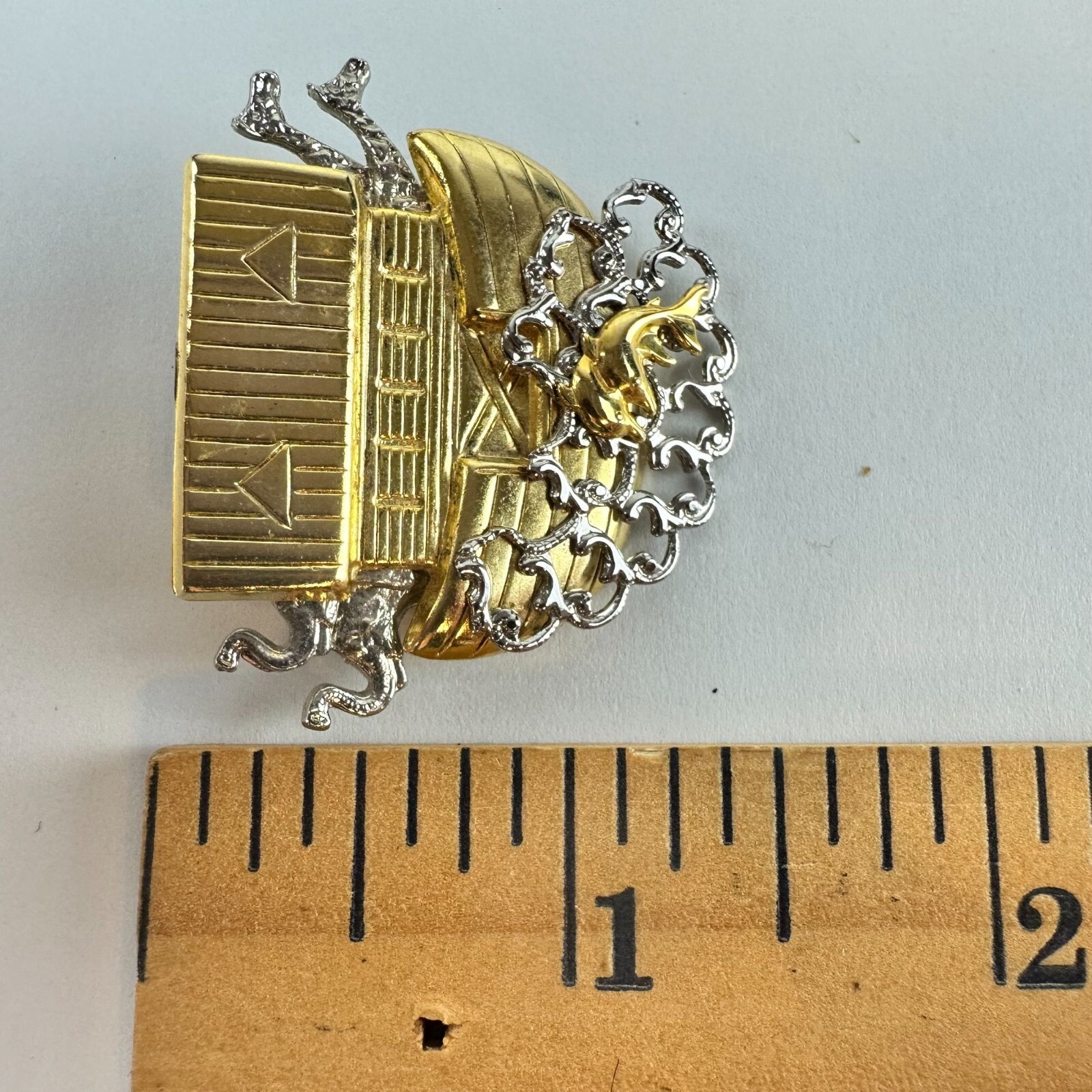 Noahs Ark Gold & Silver Tone Brooch Pin Christmas