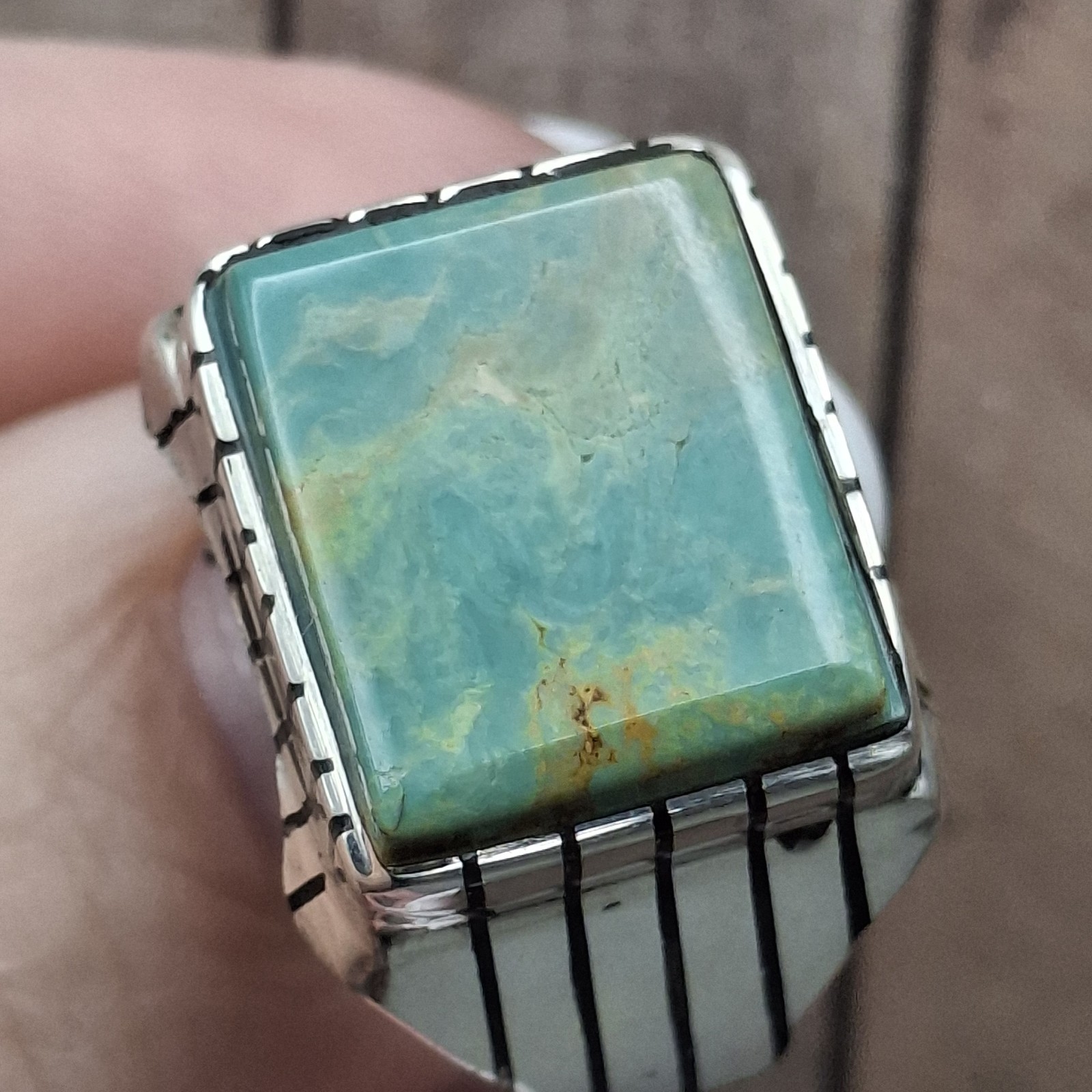 Men’s Royston Turquoise Ring Sterling Silver Signed R Size 10 Native American