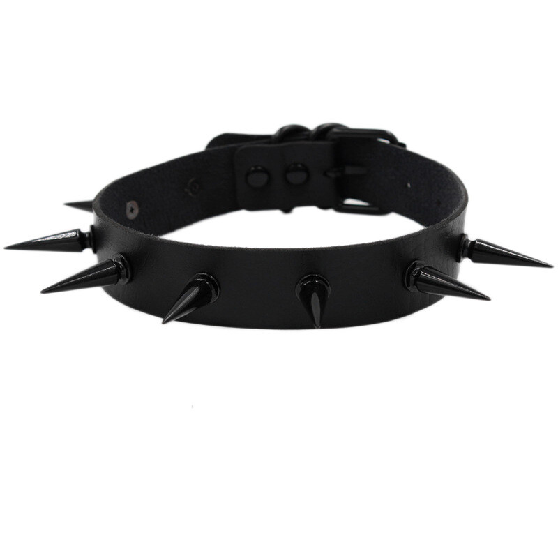 Gothic Punk PU Leather Alloy Spike Rivet Choker Necklace Unisex Rock Club Wear