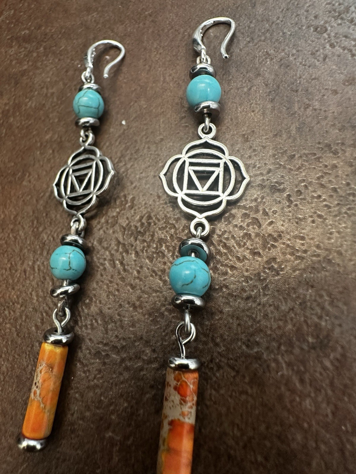 Turquoise Bead Silver Lotus Chakra Dangle Earrings – Women Jewelry