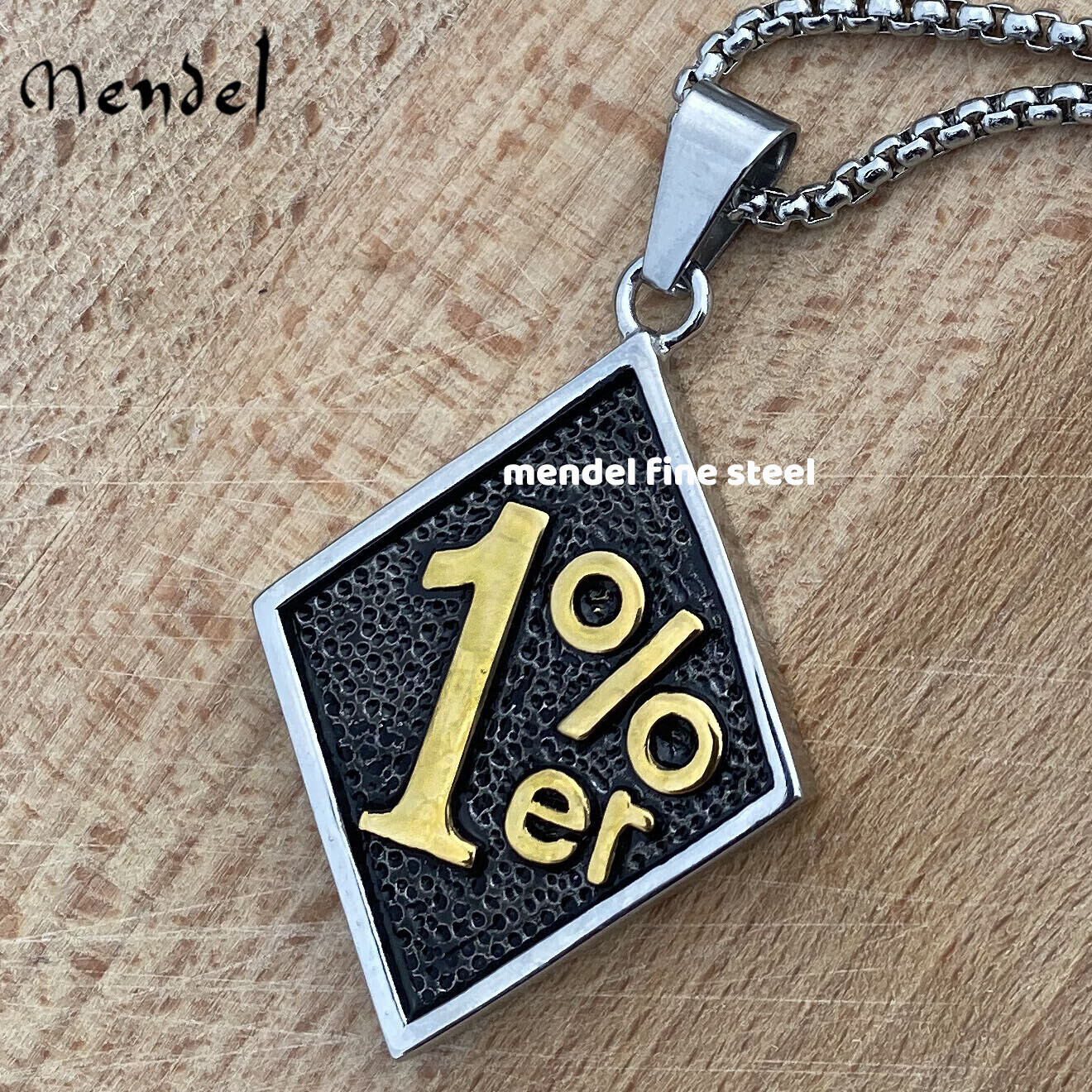 MENDEL Mens Gold Plated Tone Motorcycle Outlaw 1%er Biker Pendant Necklace Men