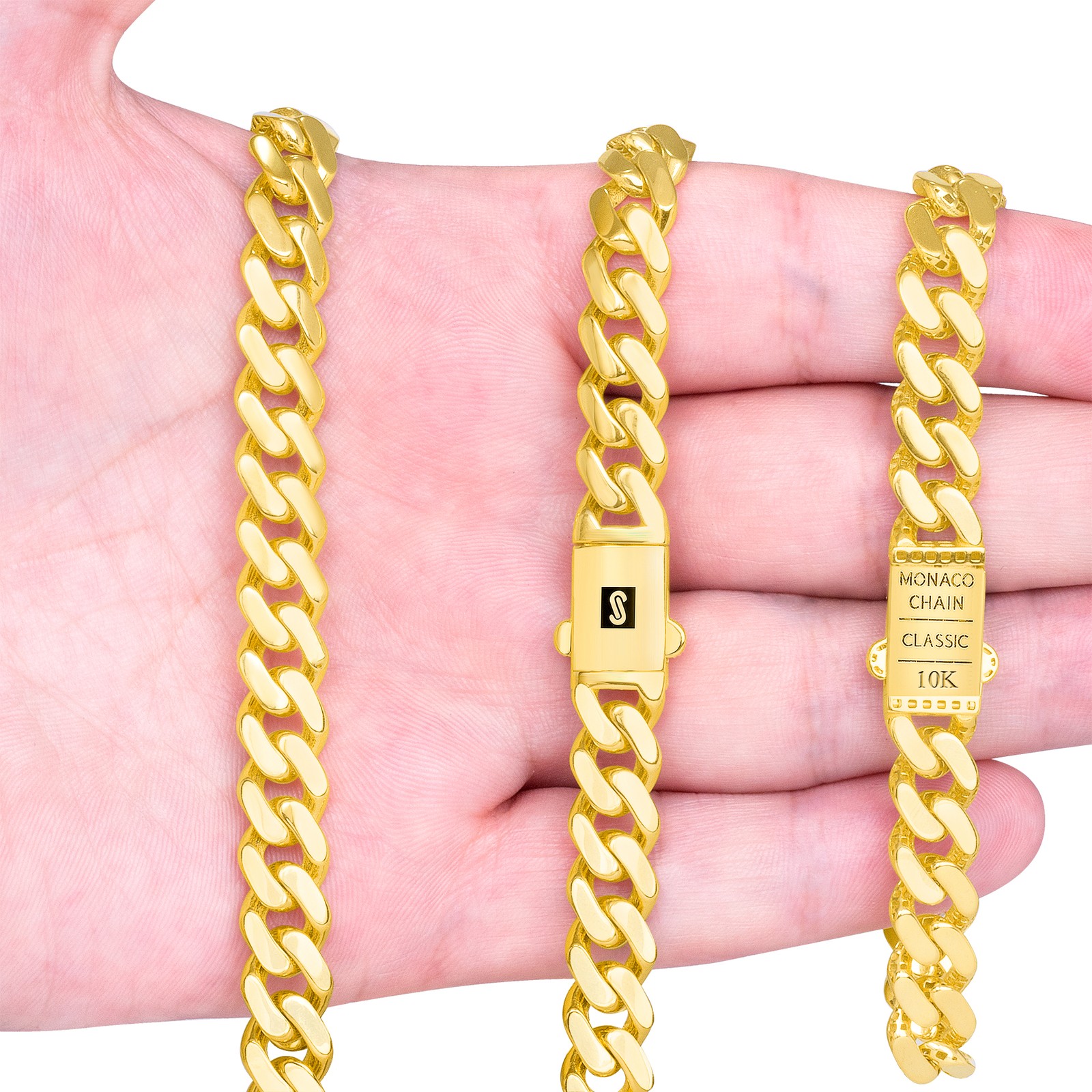 10K Yellow Gold Miami Cuban 9mm Monaco Chain Bracelet Mens Womens 6″ 7″ 8″ 9″