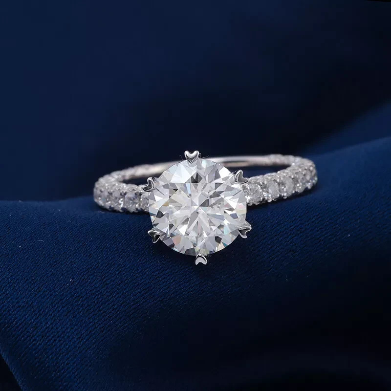 3Ct Round Lab Created Diamond Solitaire With Accents Ring 14K White Gold Finish