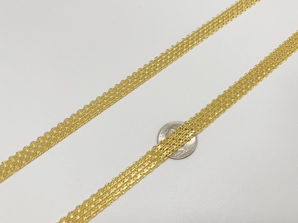 Solid 18K Yellow Gold Bohemian Multi Layer Wide Necklace Chain Gift 8mm 18inch