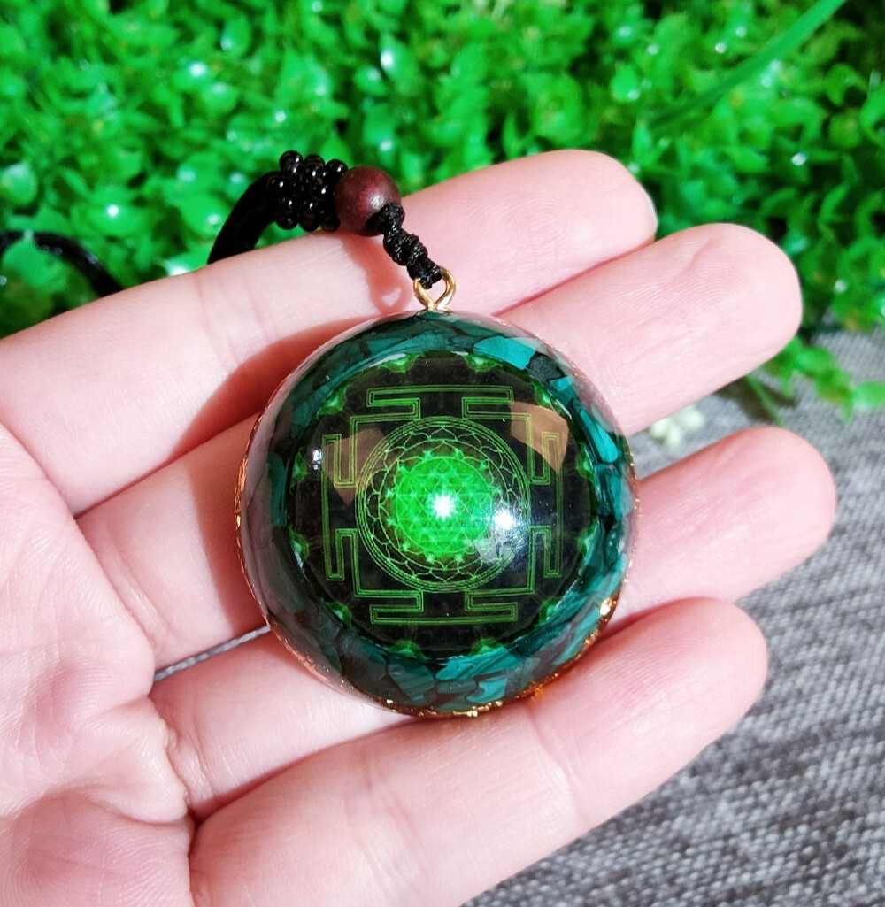 Malachite Orgone Necklace Green Crystal Healing Spiritual Protection Pendant