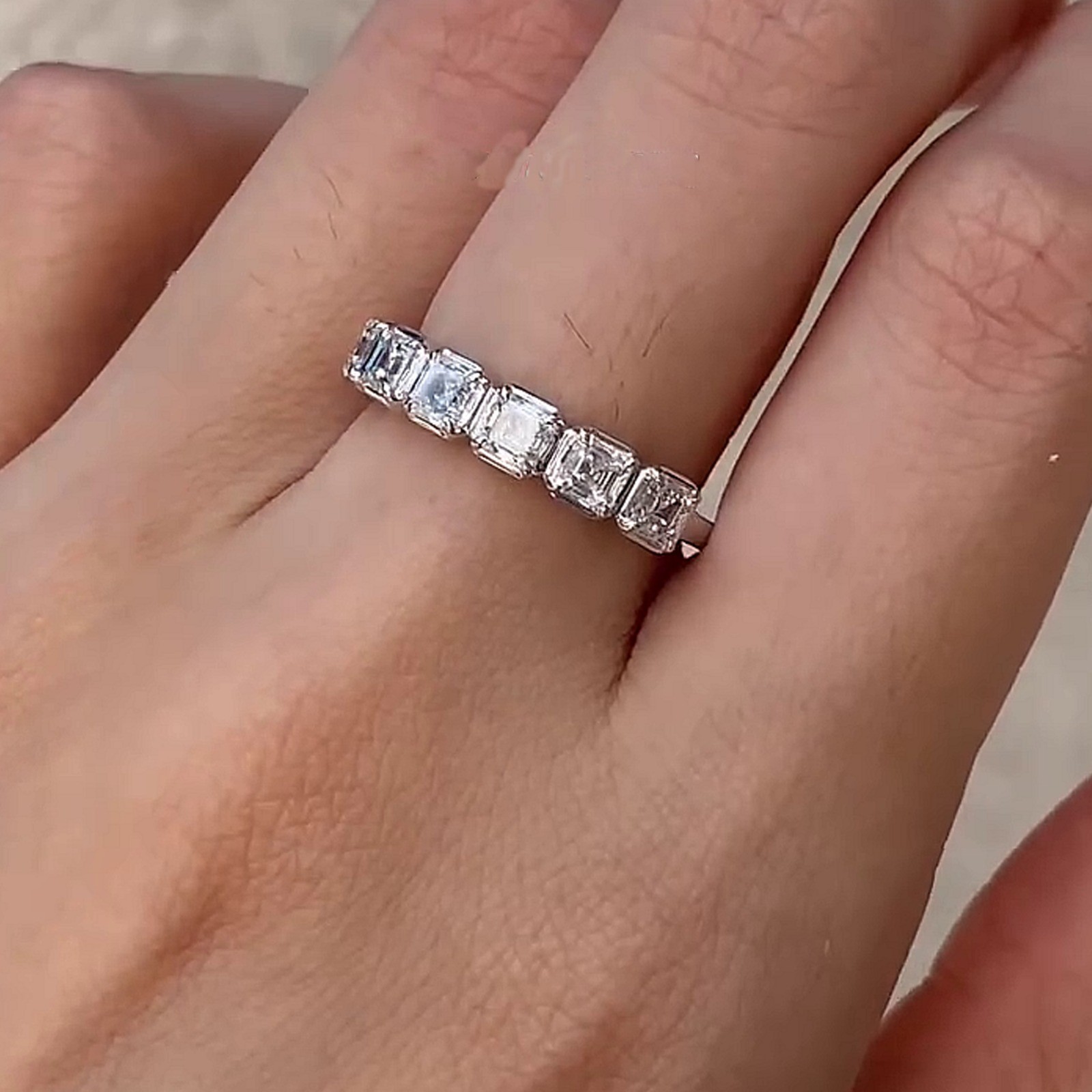 4.20Ctw Asscher Cut Moissanite Half Eternity Wedding Band 14k White Gold Plated