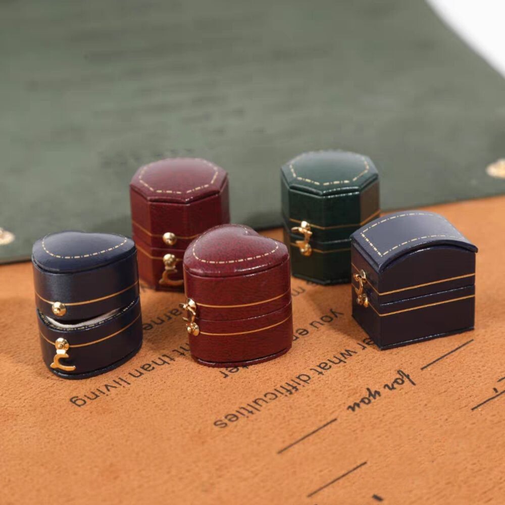 Luxury Vintage Leather Ring Boxes Engagement Wedding Ring Box Jewellery Case