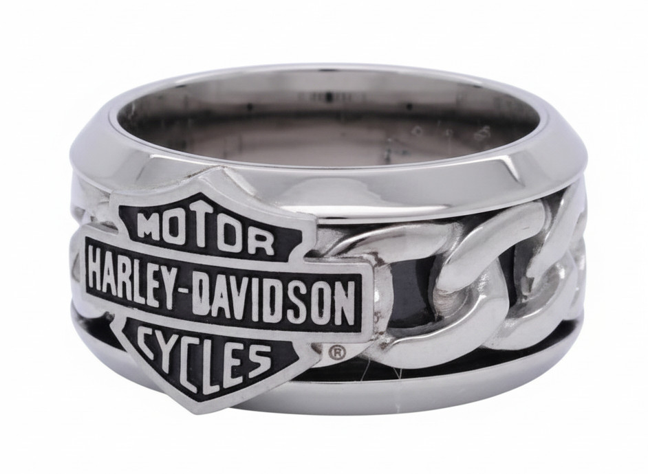 Men’s Harley-Davidson® Inlaid Chain B&S Logo Ring Stainless Steel 53 HSR0031