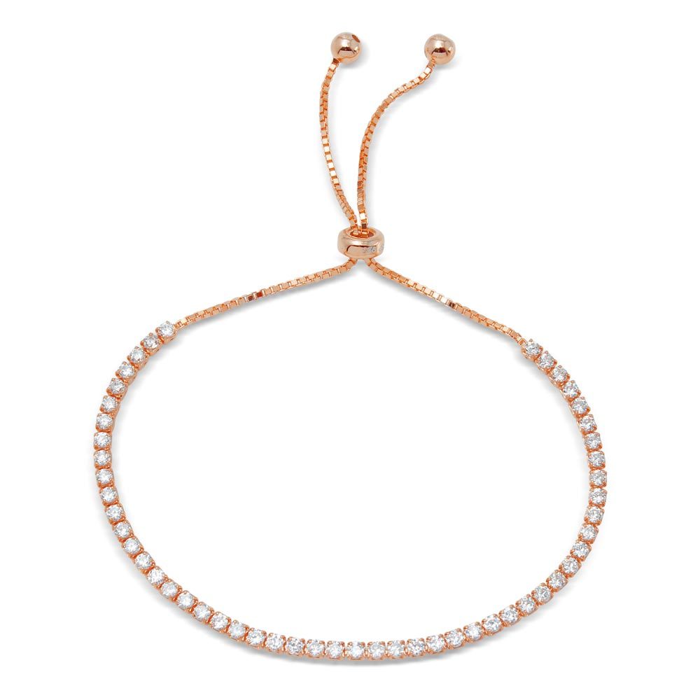 ROSE GOLD OVER 925 STERLING SILVER ADJUSTABLE TENNIS BRACELET SIMULATED DIAMONDS