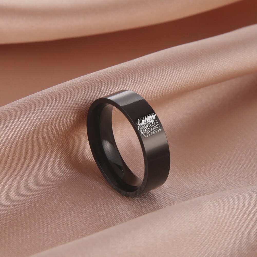 8MM Attack on Titan Black Sliver Stainless Steel Ring Wings of Liberty Flag Ring