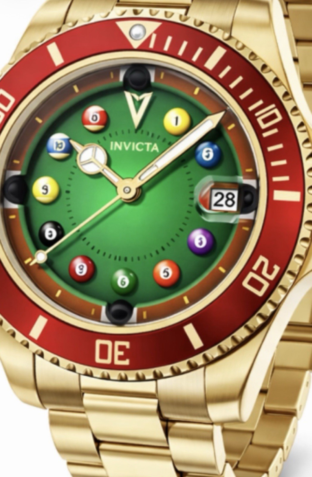 Invicta Pro Diver House of Cards Pool Men’s Wristwatch Gold Analog Round Indexes