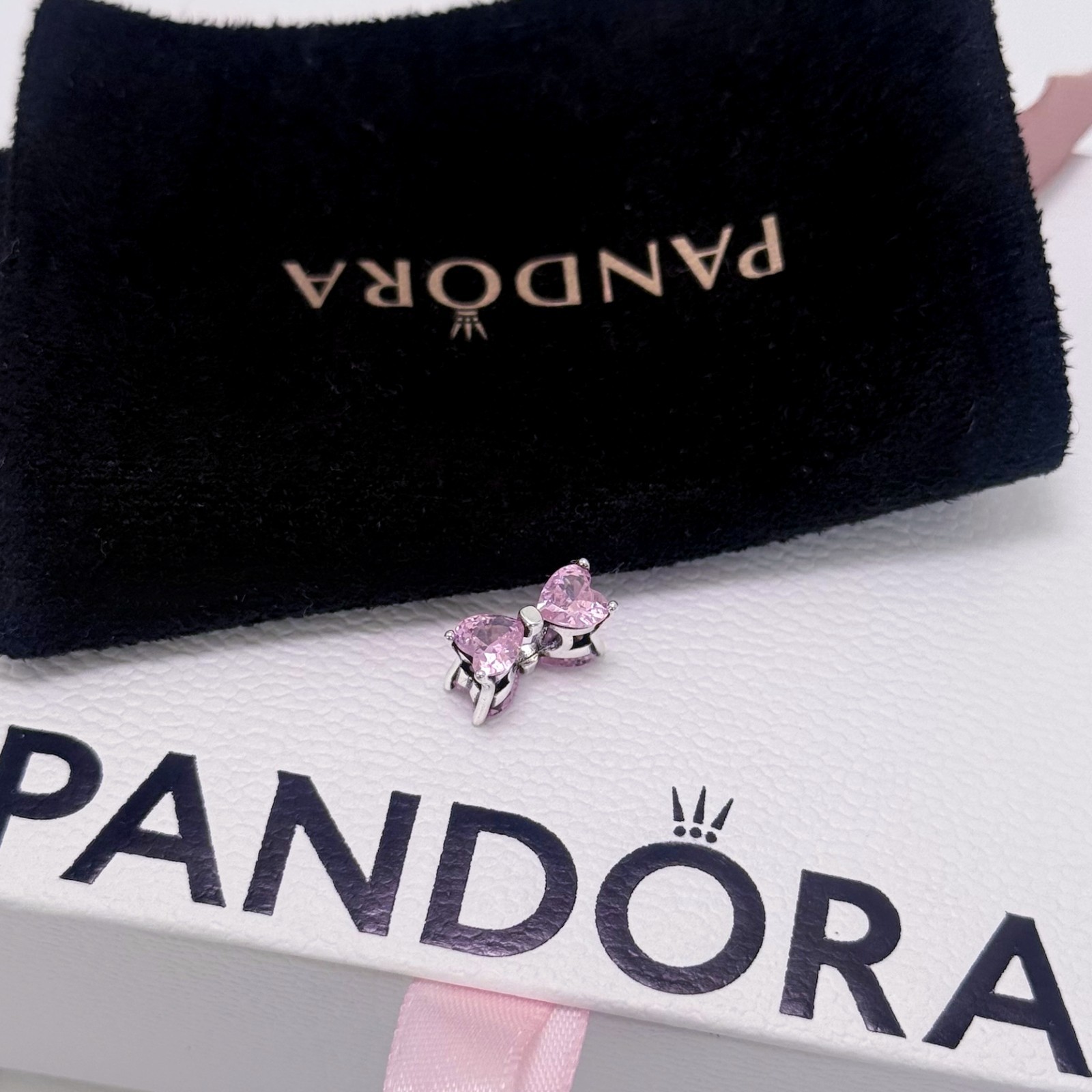 PANDORA Pink Bow Charm Sterling Silver, #794253C01, Valentine’s Day Gift