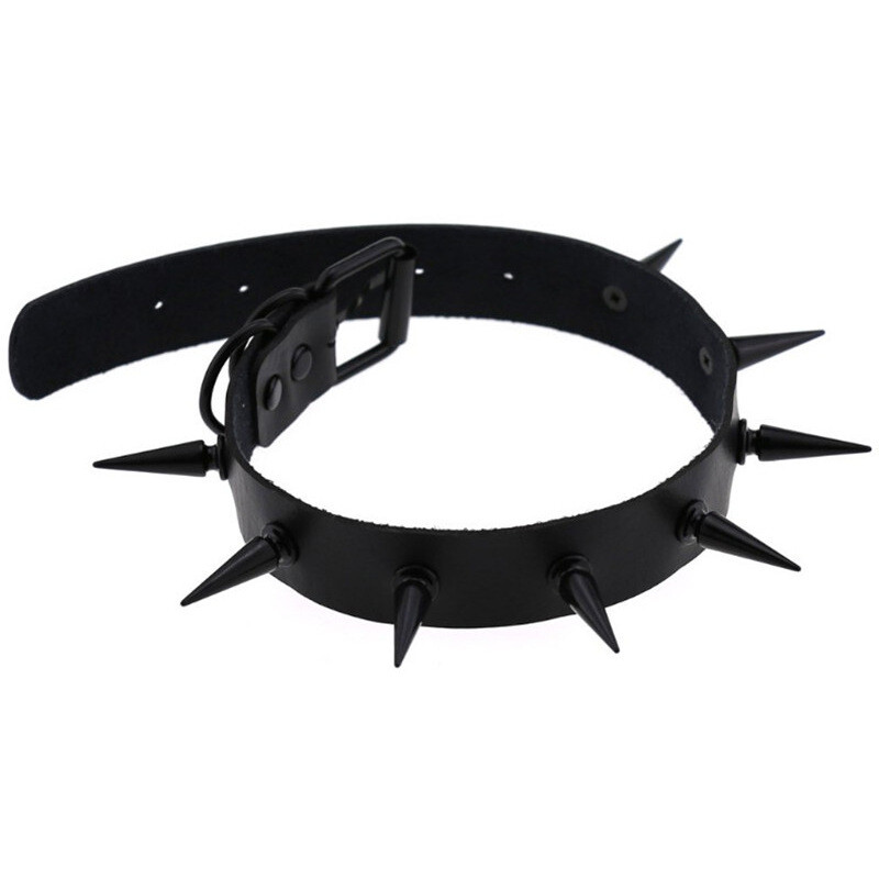Gothic Punk PU Leather Alloy Spike Rivet Choker Necklace Unisex Rock Club Wear