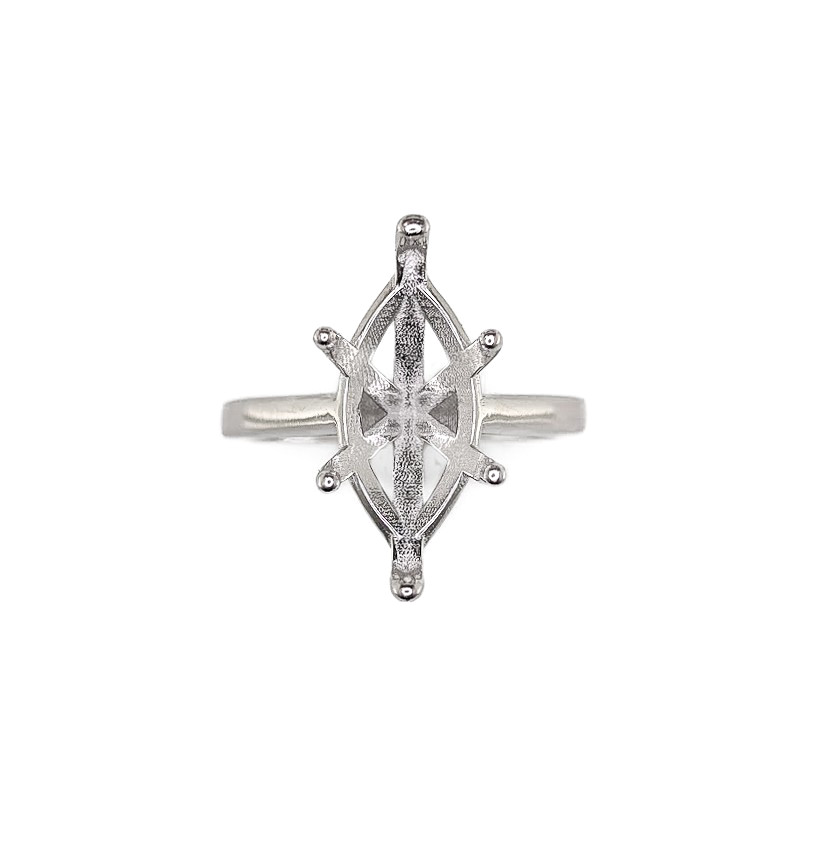 16 x 8 mm Marquise Six Prong Solitaire Ring Setting Sterling Silver