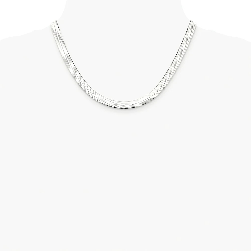 Sterling Silver Rhodium-Plated 7.3mm Magic Herringbone Chain Necklace 16″-24″