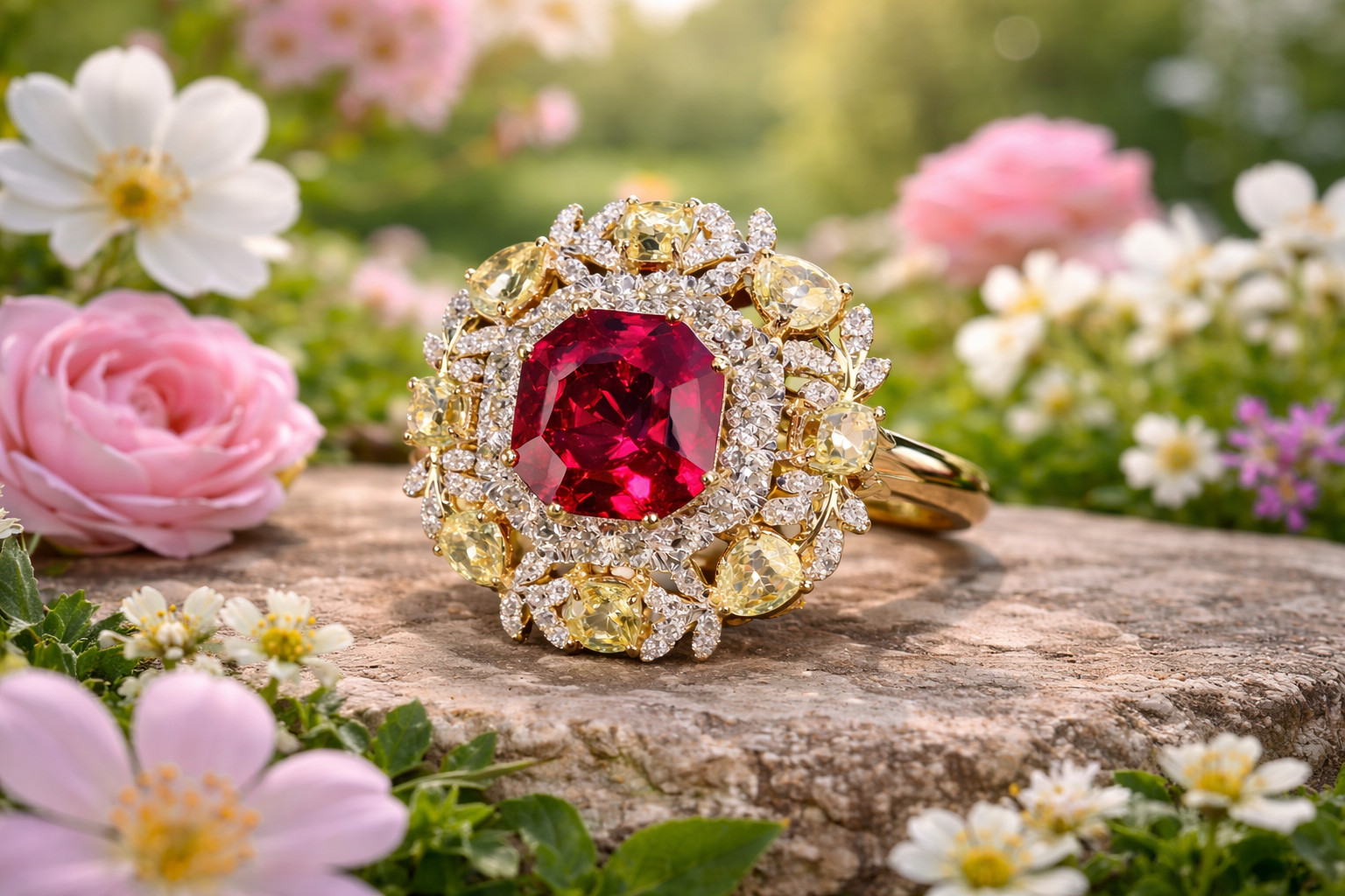 IGL Certified 4.50 Ct Natural Ruby & Diamond Wedding Gift Ring 14K Yellow Gold 7