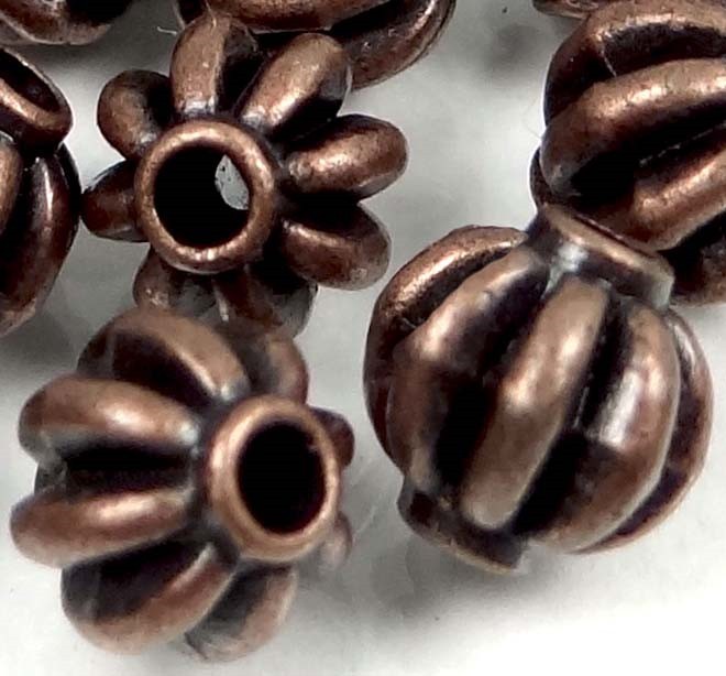 20 Antique Copper Pewter Lantern Melon Spacer 7mm Buddhist Beads