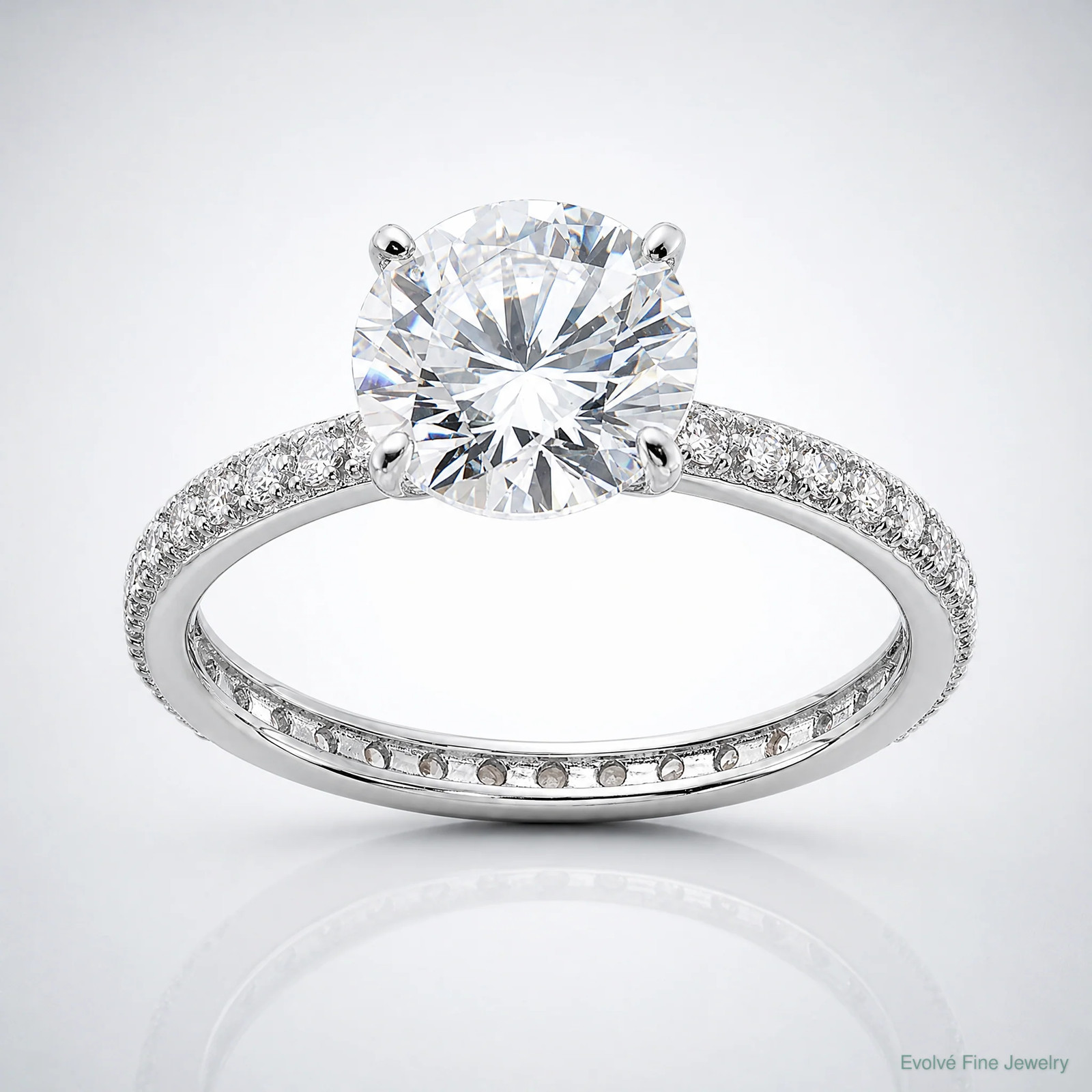 Sterling Silver Rhodium-Plated 8mm CZ Solitaire Eternity Engagement Ring