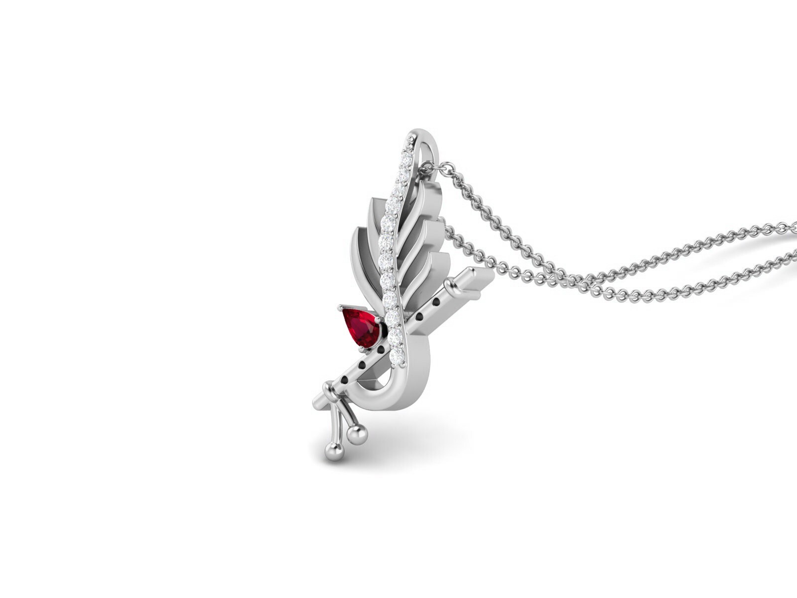 5x3mm Pear Ruby Glass Field 925 Sterling Silver KRISHNA FLUTE LEAF Necklace