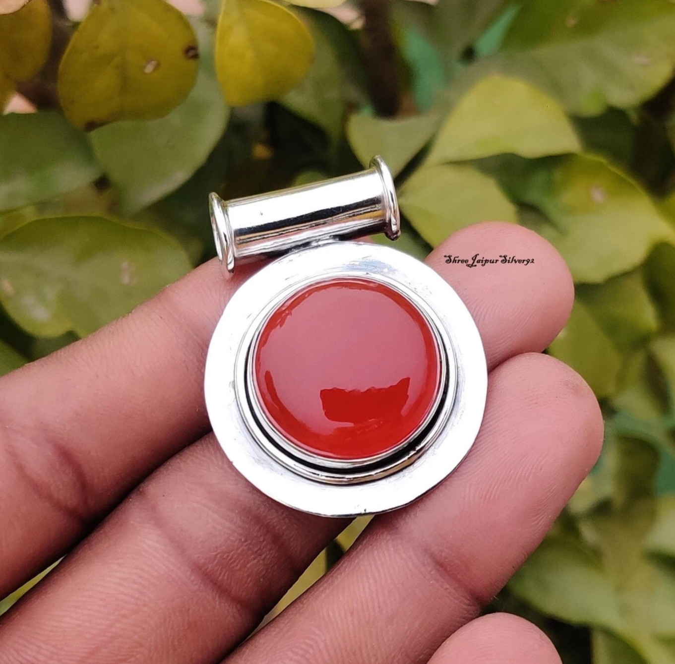 Carnelian Round Gemstone Pendant 925 Sterling Silver Handmade Lovely Pendant