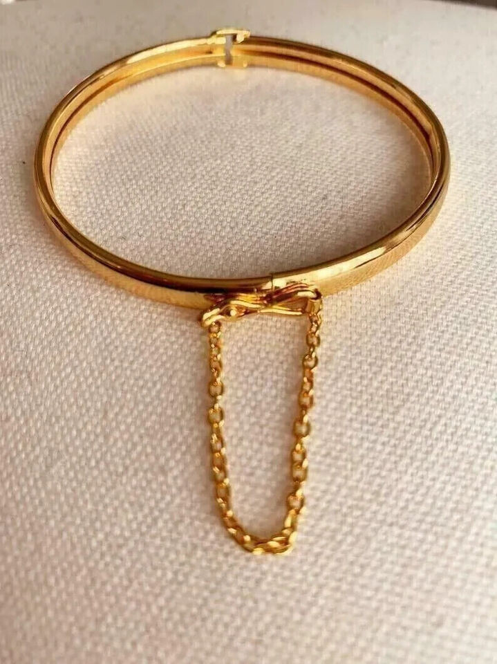 Beautiful Bangle Bracelet With Chain For Women’s 14k Yellow Gold Plated 7 Inch