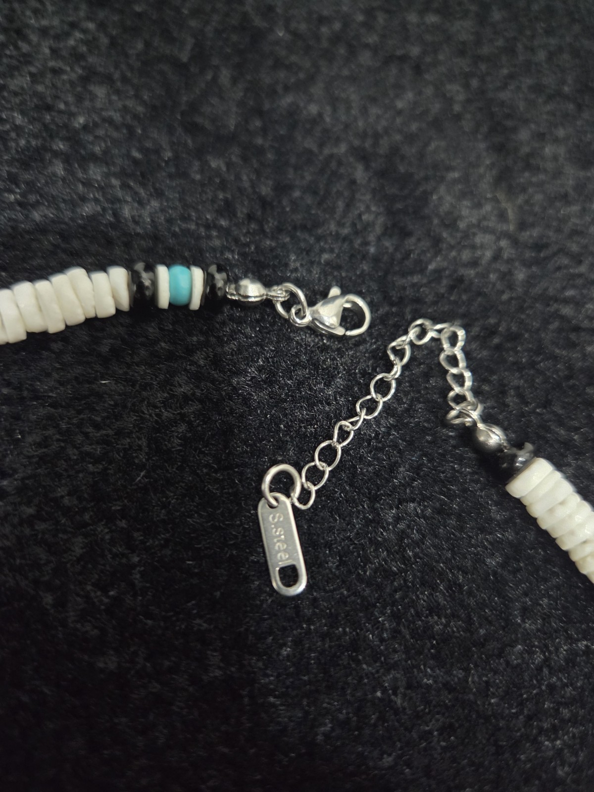 Puka Shell Surfer Necklace/ Stainless Steel/Adjustable Lobster Clasp/Turquoise.