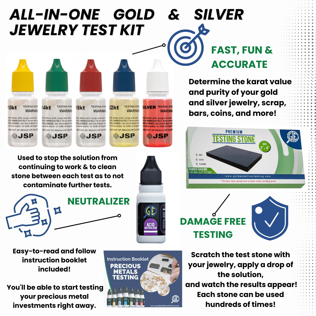 Gold Silver Jewelry Testing Acid Kit 10K 14K 18K 22K 24 Test Kit Detector