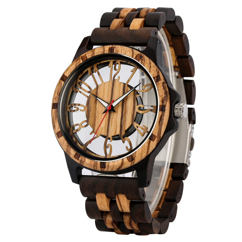 Skeleton Number Dial Wooden Watch Lightweight Eco-Friendly Watches for Men Women